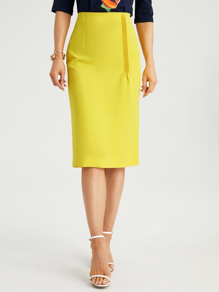 

Stylewe Daily Midi Plain Regular Fit Elegant Skirt, Yellow, Skirts