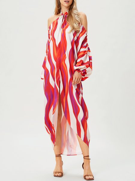 

Vacation Loose Striped Halter Dress, Multicolor, Dresses