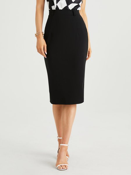 

High Elasticity Tight Urban Plain Midi Skirt, Black, Skirts