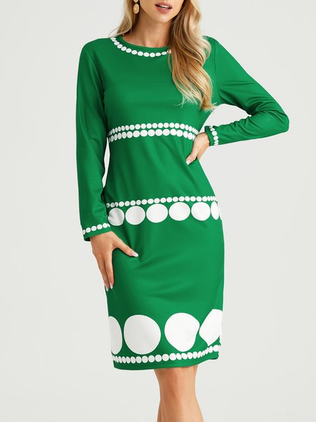 

Stylewe Polka Dots Elegant Tight Long Sleeve Midi Dress, Green, Dresses