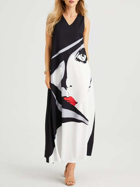 

Stylewe Loose Simple V Neck Sleeveless Maxi Dress, Black-white, Dresses