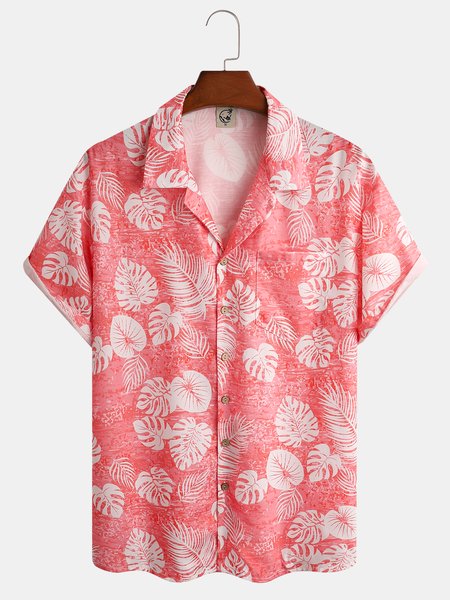 

Floral Chest Pocket Short Sleeve Aloha Shirt, Red, Men Shirts