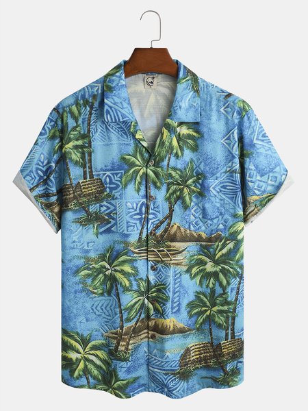 

Wonderland Chest Pocket Short Sleeve Resort Shirt, Blue, Men Shirts