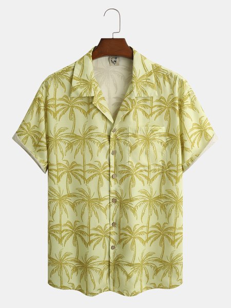 Coconut Tree Chest Pocket Short Sleeve Resort Shirt