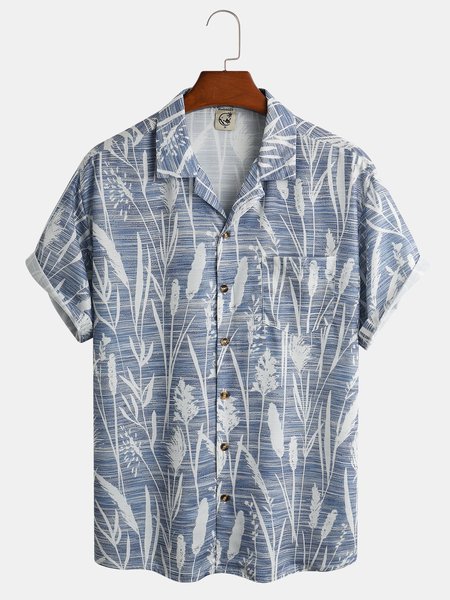 

Plants Chest Pocket Short Sleeve Aloha Shirt, Gray, Men Shirts
