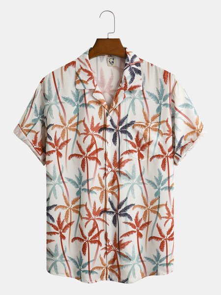 

Coconut Tree Chest Pocket Short Sleeve Resort Shirt, Red, Men Shirts