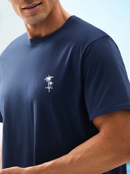 

Pure Cotton Marine Elements Casual Round Neck T-Shirt, Deep blue, Men's t-shirts