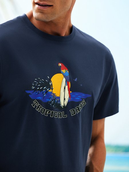 

Parrot Round Neck T-shirt, Blue, Men's t-shirts
