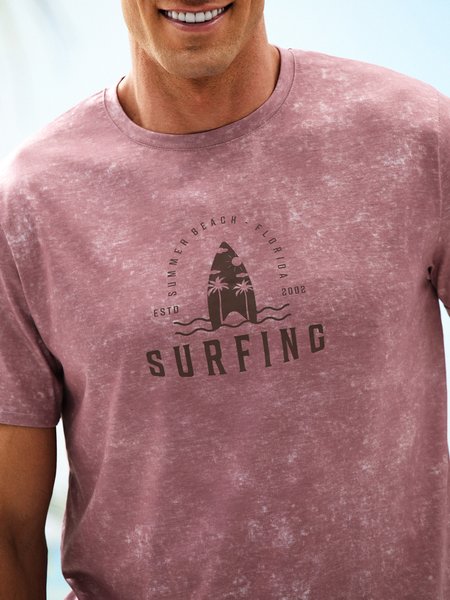 

Washed Cotton Surfboard Crew T-Shirt, Red, Men's t-shirts