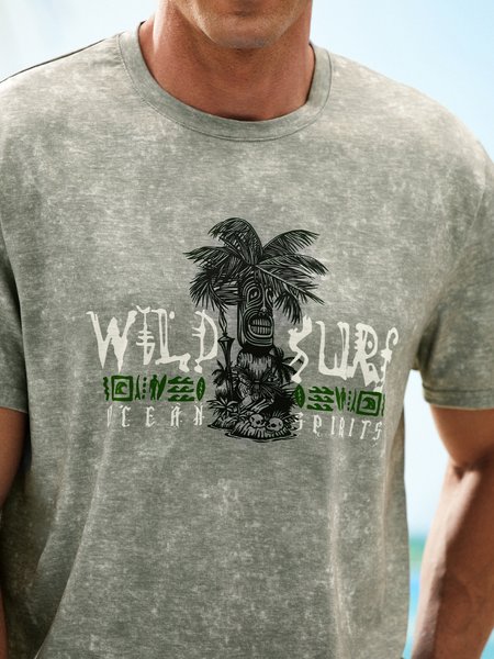 

Coconut Tree Casual Round Neck T-Shirt, Green, Men's t-shirts