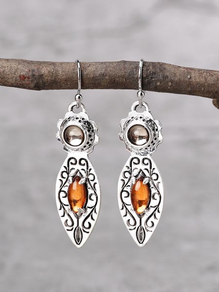 

Vintage Silver Ethnic Design Earrings with Red Crystals Women's Jewelry, Earrings