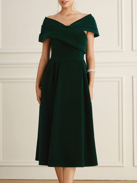 

Stylewe Velvet V Neck Elegant Tight Short sleeve Party Dress, Deep green, Wedding Guest Dresses