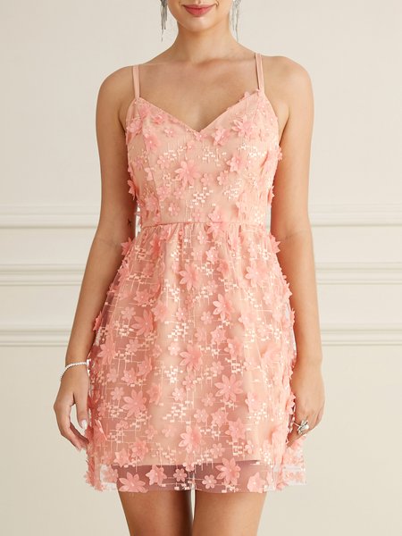 

Floral Lace Elegant Party Dress, Pink, Mini Dresses
