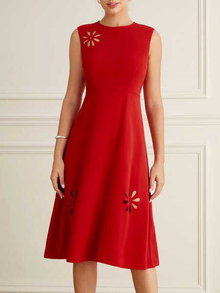 

Elegant Floral Crew Neck Wedding Guest Dress, Red, Midi Dresses