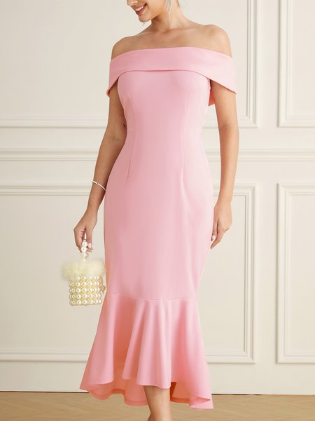 

Off The Shoulder Peplum Midaxi Dress, Pink, Midi Dresses