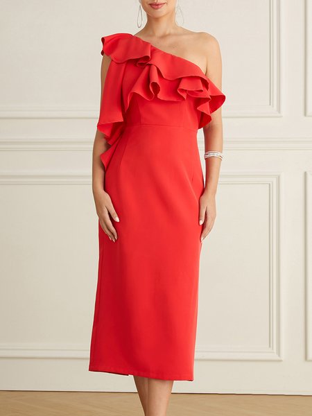 

Elegant Lotus Leaf Collar Dress & Party Dress, Red, Wedding Guest Dresses