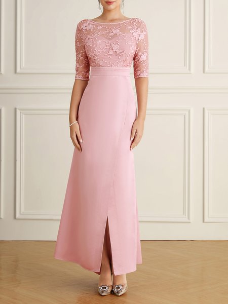 

Satin Elegant Regular Fit Wedding Guest Dress, Pink, Maxi Dresses