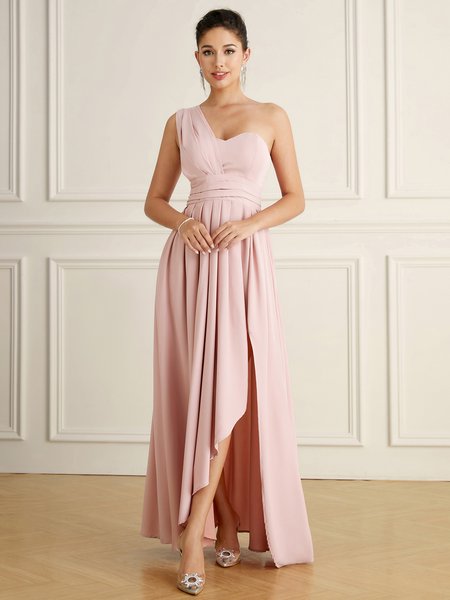 

Party One Shoulder Simple Dress, Pink, Maxi Dresses