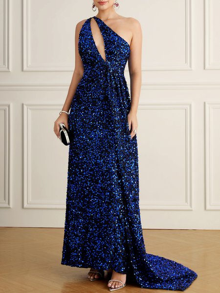 

Party Elegant Plain Dress, Dark blue, Maxi Dresses