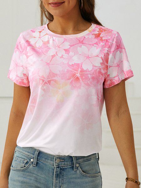 

Loosen Cotton Blends Sakura Short Sleeve T-Shirt, Pink, T-shirts