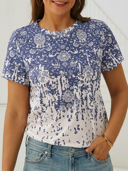 

Ethnic Loose Casual Jersey T-Shirt, Blue, T-shirts