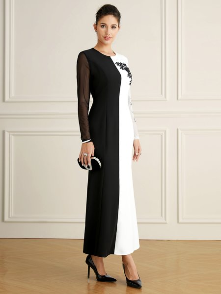 

Stylewe Lace Color Block Elegant Party Dress, Black-white, Maxi Dresses