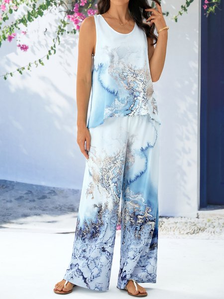 

Casual Ombre Loose Crew Neck Two-Piece Set, Blue, Suit Set