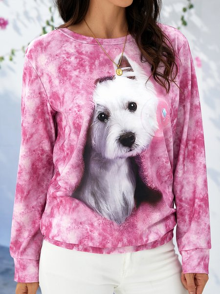 

Crew Neck Casual Loose Dog Sweatshirt, Purple, Sweatshirts & Hoodies