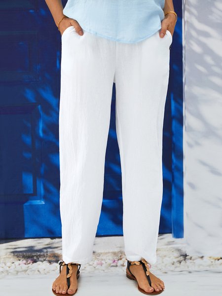 

Loose Cotton Casual Pants, Green, Pants