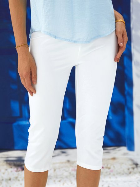 

Cotton Casual Vacation Leggings, White, Leggings