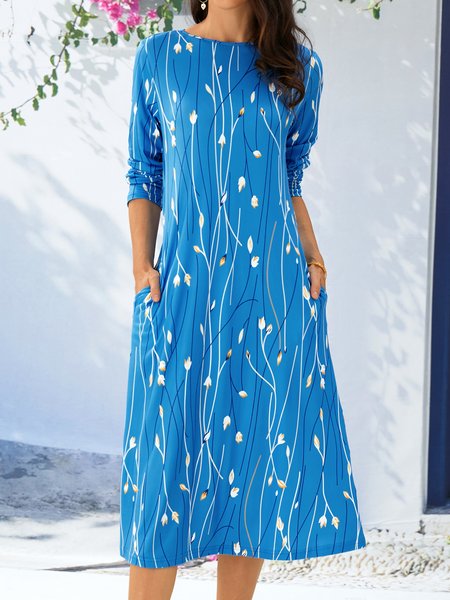 

Regular Fit Crew Neck Casual Dress, Green, Dresses