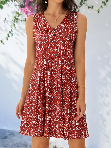 V Neck Vacation Floral Dress