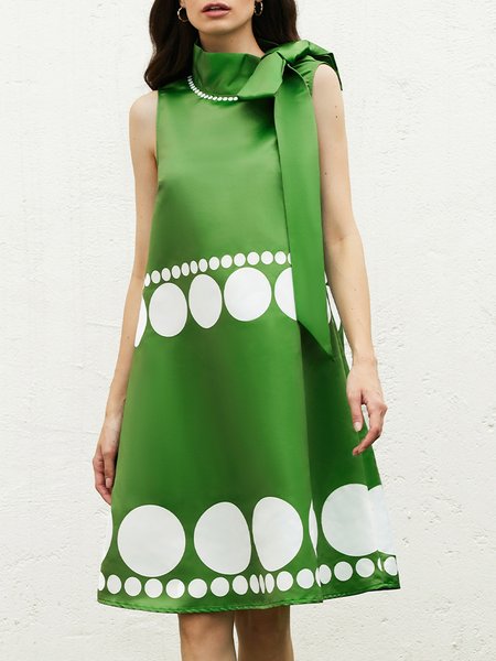 

2023 Fashion week elegant Polka Dots Sleeveless Mini Dress, Green, Dresses