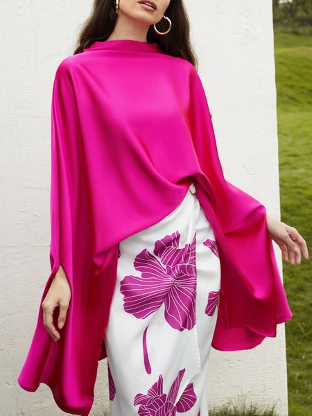 

Loose Urban Others Three Quarter Mid-long Top, Rose red, Blouses and Shirts