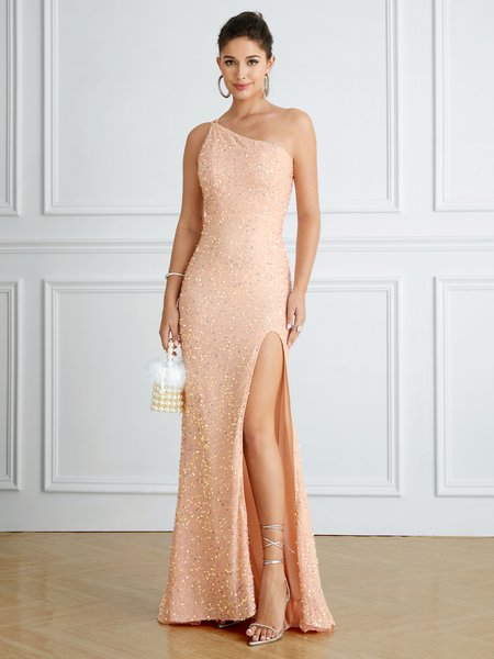 

Wedding party Plain Elegant Tight Guest Dress, Pink, Maxi Dresses