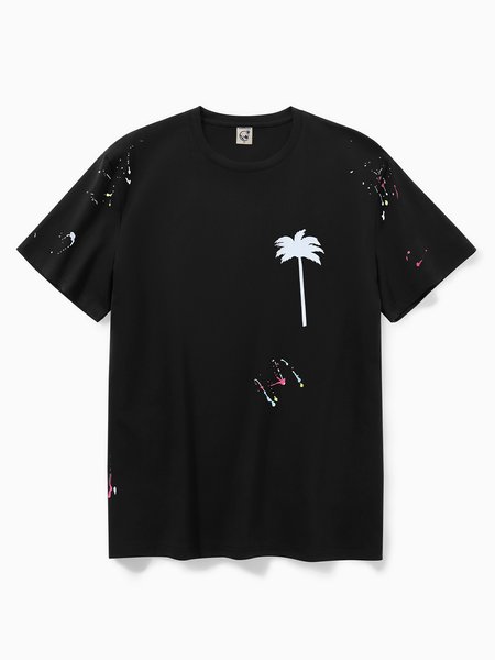 

Coconut Tree Casual Round Neck T-Shirt, Black, Men's t-shirts