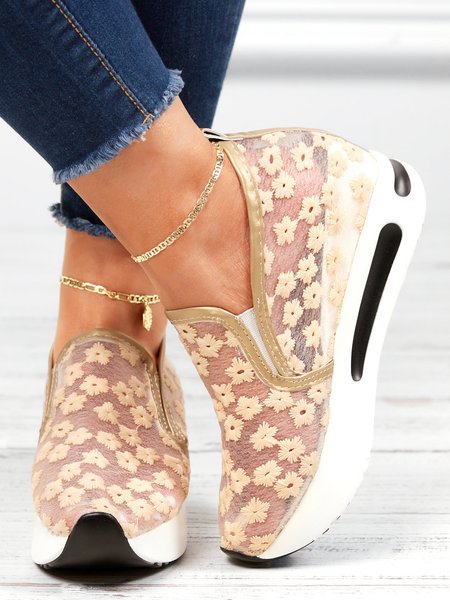 

Lace Floral Breathable Comfort Sneakers, Khaki, Sneakers