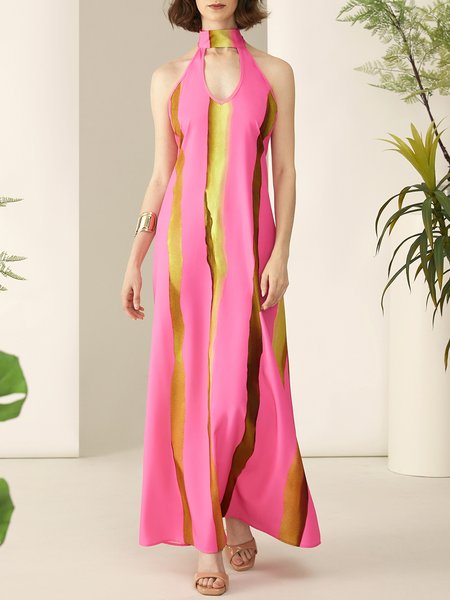 

Halter Abstract Loose Sleeveless Vacation Long Dress, Pink, Dresses