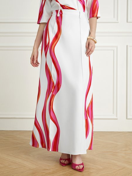 

Stylewe Regular Fit Urban Abstract Stripes Skirt, White, Skirts