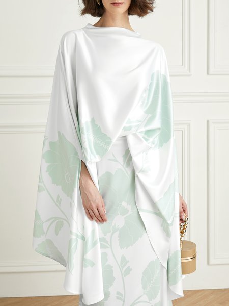 

Stylewe Elegant Floral Print Stand Collar Loose Shirt, White-green, Blouses and Shirts