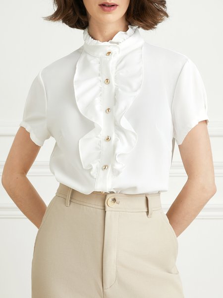 

Elegant Lotus Leaf Collar Plain Regular Fit Blouse, White, Blouses and Shirts