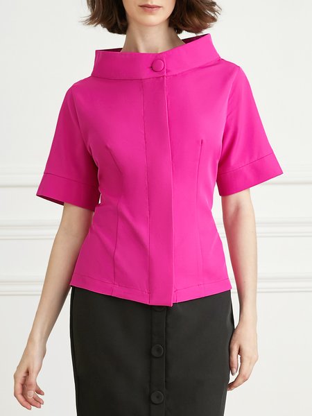 

Regular Fit Short Sleeve Plain Elegant Blouse, Rose red, Blouses and Shirts