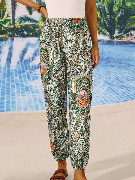 

Ethnic Loose Casual Pants, Red, Pants