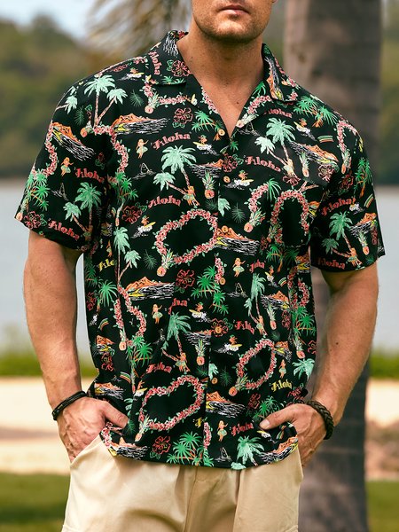 

Hardaddy® Cotton Hawaii Wonderland Aloha Shirt, Black, Men Shirts