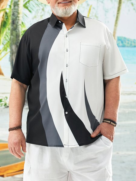 

Big Size Split Chest Pocket Short Sleeve Shirts, Black, Men Shirts