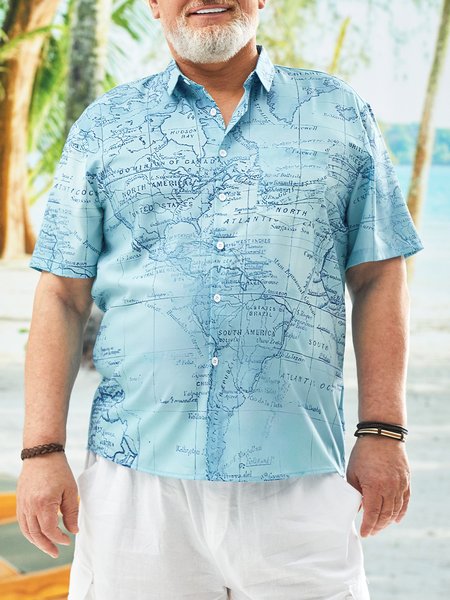 

Big Size Map Print Short Sleeve Casual Shirt, Blue, Men Shirts