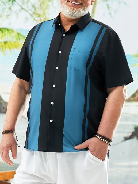

Big Size Gradient Color Short Sleeve Bowling Shirt, Black, Short Sleeve Shirts