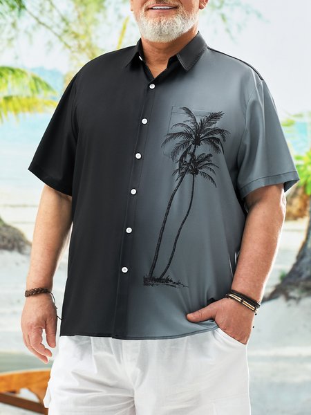

Big Size Coconut Tree Chest Pocket Short Sleeve Hawaiian Shirt, Black, Short Sleeve Shirts
