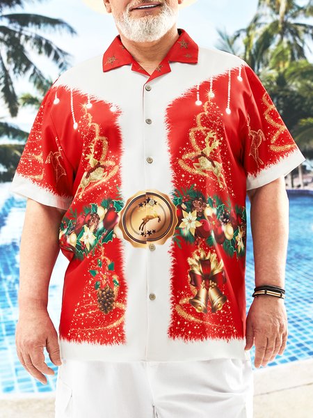 

Big Size Santa Chest Pocket Short Sleeve Hawaiian Shirt, Red, Short Sleeve Shirts