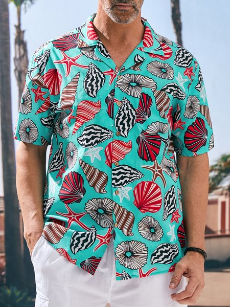 

Hardaddy® Cotton Marine Elements Chest Pocket Aloha Shirt, Blue, Men Shirts